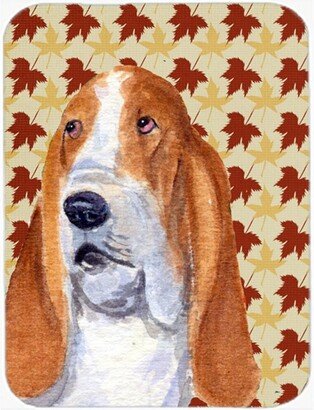 Bulldog English Fall Leaves Portrait Glass Cutting Board Large