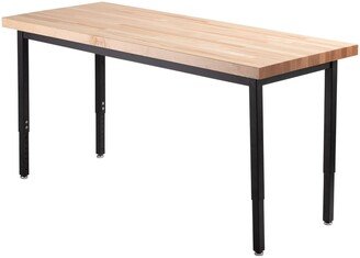 National Public Seating NPS 24x72 Heavy Duty Height Adjustable Steel Table, Butcherblock Top