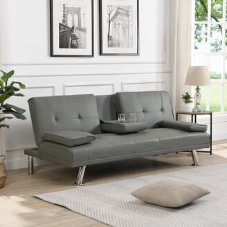 RASOO Convertible PVC Sofa Bed with Armrest, Holders, Wood Frame, and Stainless Legs