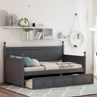 Aoolive Wood Twin Size Daybed with 3 Storage Drawers, Modern Twin Bed Frame with No Box Spring Needed