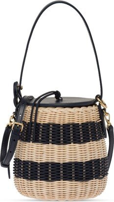 Striped Woven-Wicker Bucket Bag