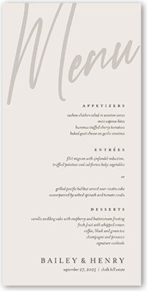 Wedding Menu Cards: Cursive Captions Wedding Menu, Beige, 4X8 Flat Menu, Matte, Signature Smooth Cardstock, Square