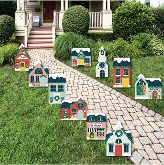 Big Dot Of Happiness Christmas Village Lawn Decor - Outdoor Holiday Winter Houses Yard Decor - 10 Pc