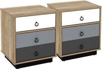 2PCS Nightstand with Drawer and Storage Cabinet Wooden Sofa Side Table End Table