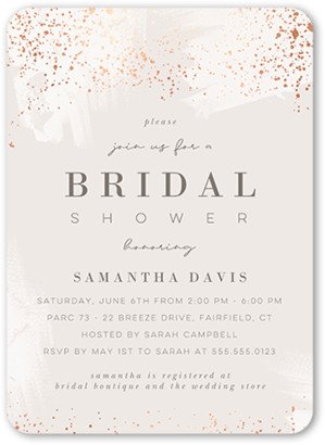 Bridal Shower Invitations: Speckled Showers Bridal Shower Invitation, Grey, 5X7, Pearl Shimmer Cardstock, Rounded