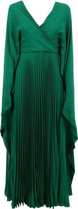 V-Neck Pleated Cape Sleeved Dress