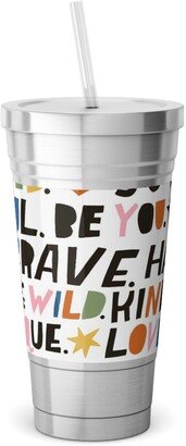 Travel Mugs: Sweet Words - Multi Stainless Tumbler With Straw, 18Oz, Multicolor