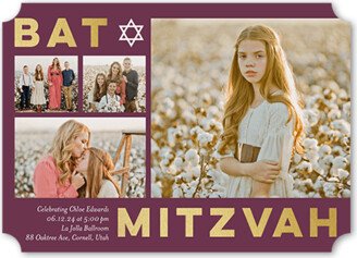 Bar/Bat Mitzvah Invitations: Bold Block Gallery Bat Mitzvah Invitation, Purple, 5X7, Pearl Shimmer Cardstock, Ticket