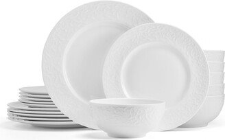 Embossed Parchment Bone China 18 Piece Dinnerware Set, Service for 6