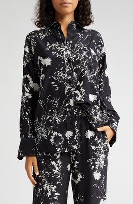 Floral Print Oversize Silk Pajama Shirt