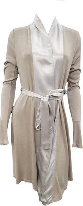 Elijah Rib Knit Longsleeve Robe With Satin Trim And Belt In Clay