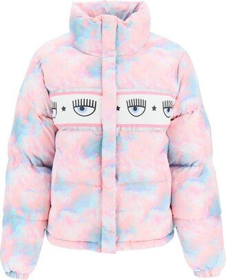 Eye-Printed Mock Neck Puffer Jacket