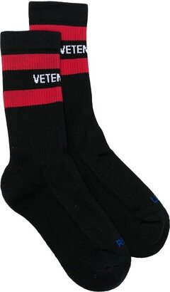 Stripe-Trim Intarsia-Knit Socks