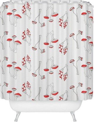 Morgan Kendall Red Mushrooms Shower Curtain Red