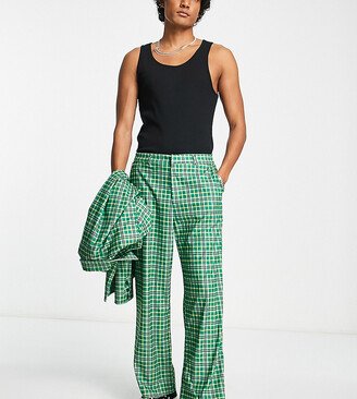 wide leg suit pants in green check - part of a set