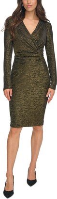 Petite Metallic Faux-Wrap Sheath Dress