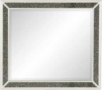 Edolie 41 Inch Rectangular Accent Mirror, Silver Glitter Trim, Pearl White