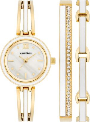 Armitron Women's Mother of Pearl Dial Enamel and Crystal Accented Bracelet Watch Set