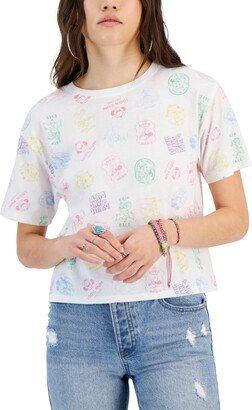 Juniors' Printed Short-Sleeved Crop T-Shirt