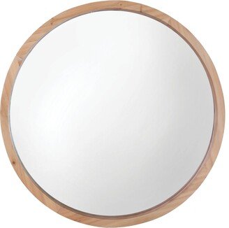 Mirrorize Round Natural Wood Frame Bathroom Vanity Wall Mirror 22 D