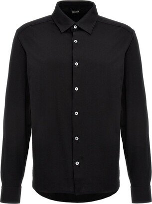 Curved Hem Buttoned Shirt-AH