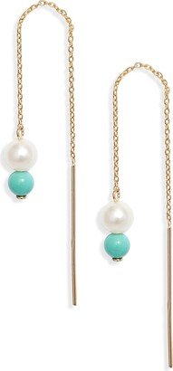 Petite Cultured Pearl & Turquoise Threader Earrings