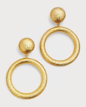 Gold Hammered Hoop Drop Clip-On Earrings