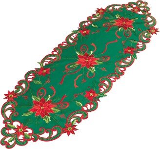 Collections Etc Lovely Embroidered Poinsettia and Holly Dresser Cloth