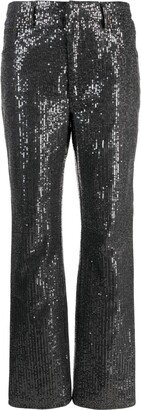 High-Waisted Sequin-Embellished Jeans