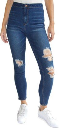 Juniors Womens Distressed High Rise Skinny Jeans