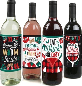 Big Dot Of Happiness Christmas Pajamas Holiday Party Decorations Wine Bottle Label Stickers 4 Ct