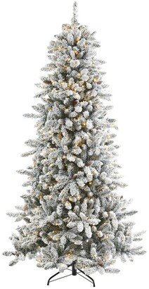 Flocked Livingston Fir Artificial Christmas Tree with Pine Cones and 500 Clear Warm Led Lights