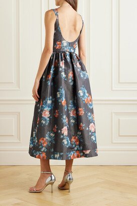 Apple Dark Floral-print Taffeta Midi Dress - Blue