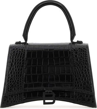 Hourglass Crocodile Embossed Top Handle Bag