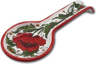 Italian Ceramic - Spoon Rest Holder For Kitchen Counter Hand Painted Holder- Made in Italy Pottery Poppie Decorated