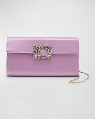 Flower Embellished Satin Shoulder Bag