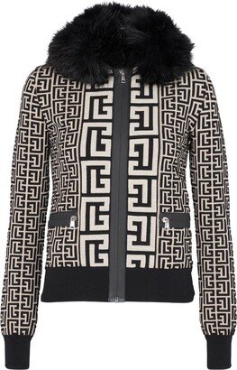 Faux Fur Collar Monogram Jacket