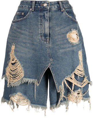 Double-Layer Distressed Denim Short