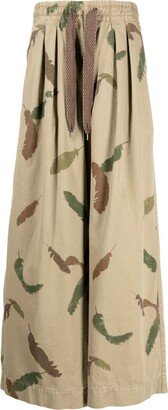 Rude feather-print wide-leg trousers