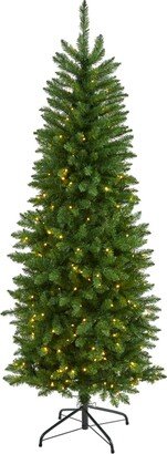 Slim Green Mountain Pine Artificial Christmas Tree with Lights, 72