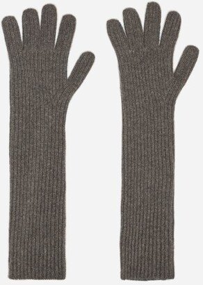 Recycled Cashmere-blend Ribbed Long Gloves-AB