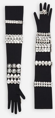 Long jersey gloves with rhinestone embellishment