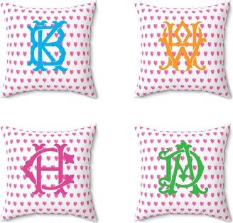 Preppy Hearts Hot Pink Pillow Cover Only - Choose Monogram Color, Zip Closure Insert Not Included Teen, College University Dorm Room