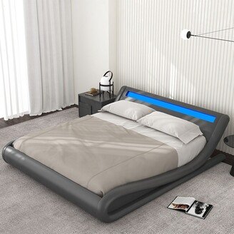 Snake River DÃ©cor King Size Modern Platform Bed Frame with Led Lights Headboard, Grey