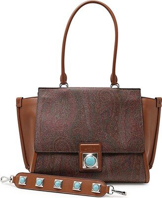 Stone Embellished Paisley Printed Tote Bag