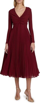 Ruched Empire-Waist Pleated Midi Dress