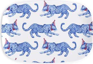 Serving Platters: Party Leopards - Blue And Red Serving Platter, Blue