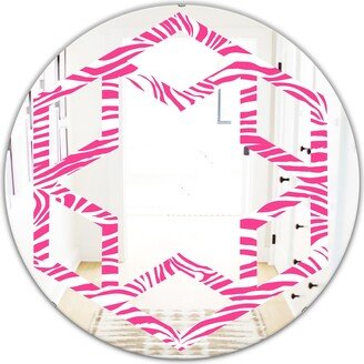 Designart 'Glamour Zebra Animal Pattern' Printed Modern Round or Oval Wall Mirror - Hexagon Star