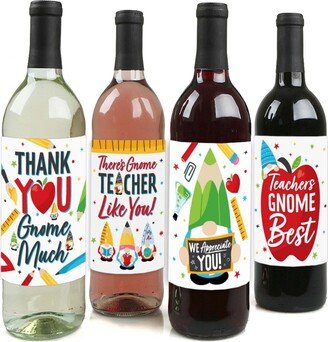 Big Dot Of Happiness School Gnomes - Teacher and Classroom Decor - Wine Bottle Label Stickers - 4 Ct