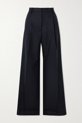 Pleated Wool Wide-leg Pants - Blue